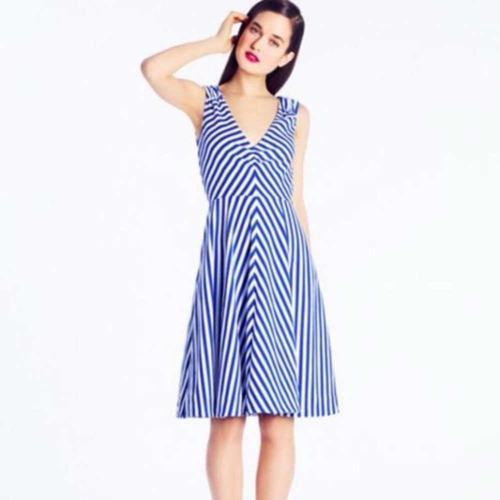Kate Spade Fit and Flare Blue and White Chevron Striped Dress